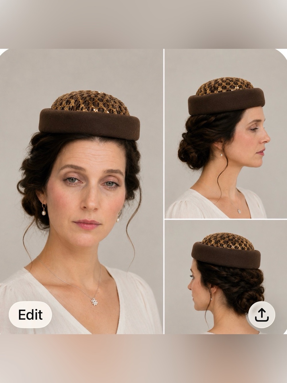 Vintage Belvedere Round Pillbox Hat in Brown